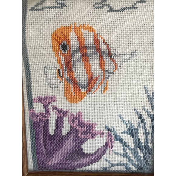 Tropical Fish Needlepoint Cross Stitch Frames Vintage Exotic 9x11 - Picture 3 of 5